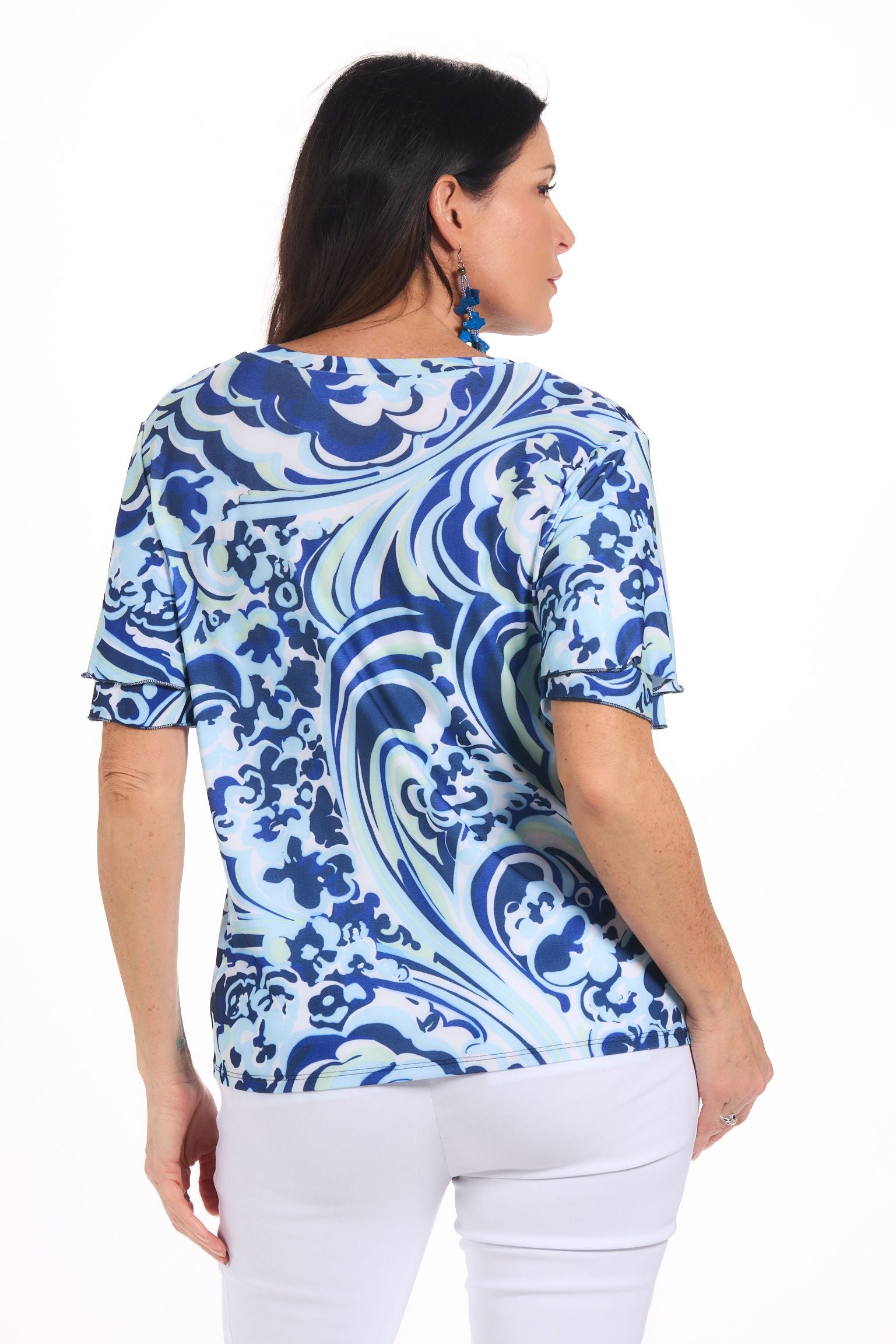 Back image of Fashque v neck printed top.