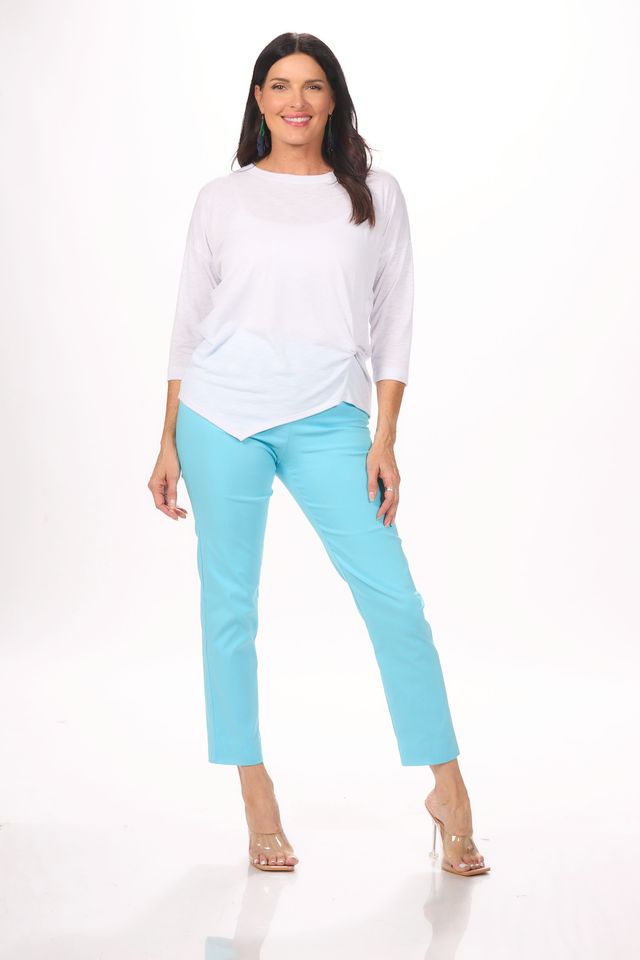 Front image of Krazy Larry aqua blue pull on pant.