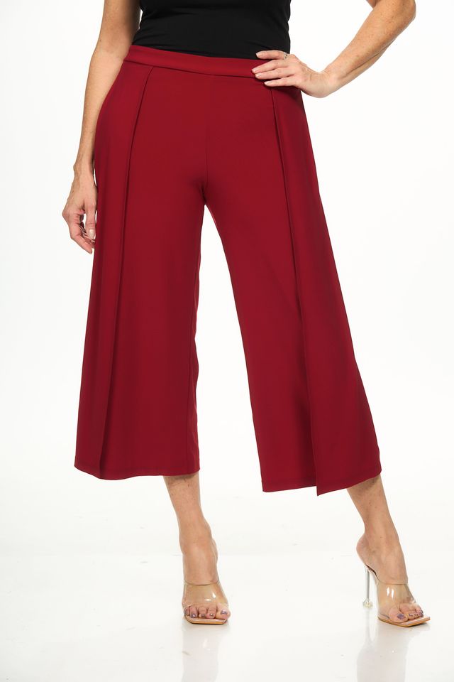 Front image of Pull on flowy pant in red.