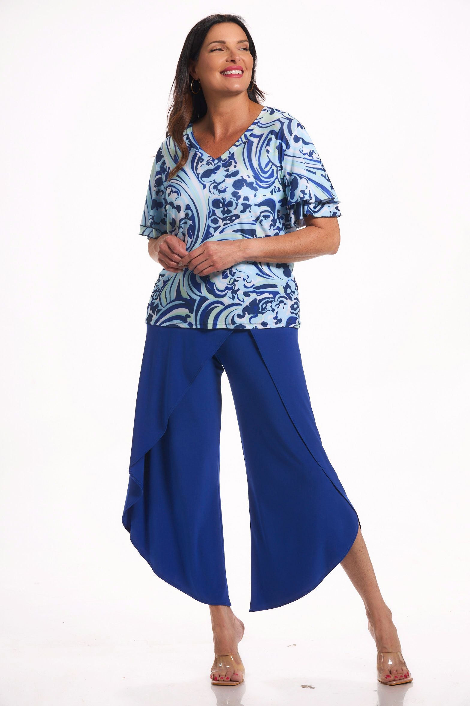 Front image of Picadilly pull on wrap pant in royal blue.