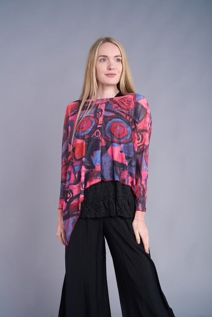 3/4 Sleeve Mesh Print Topper