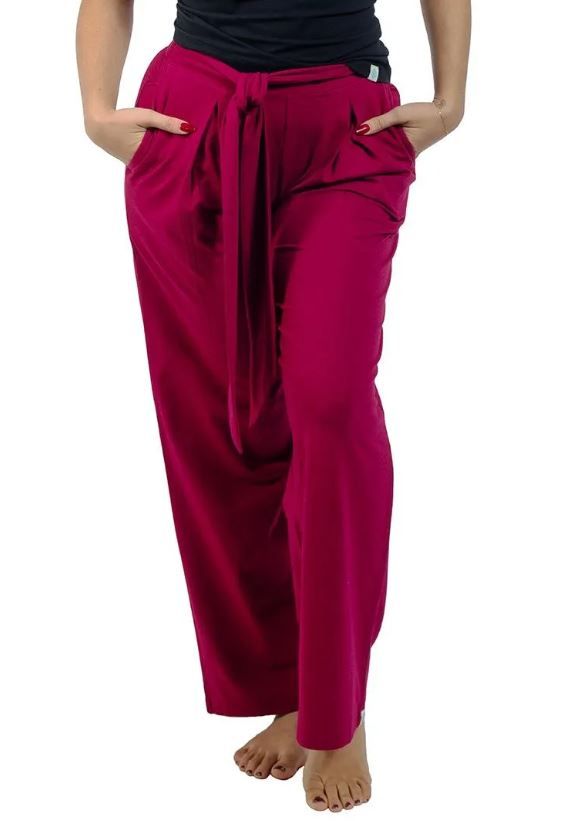 Front image of Coolibar red crush key largo pull on wide leg pants. 