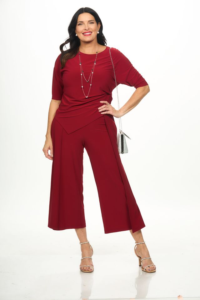 Front image of Pull on flowy pant in red.