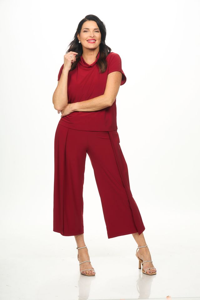 Front image of Pull on flowy pant in red.