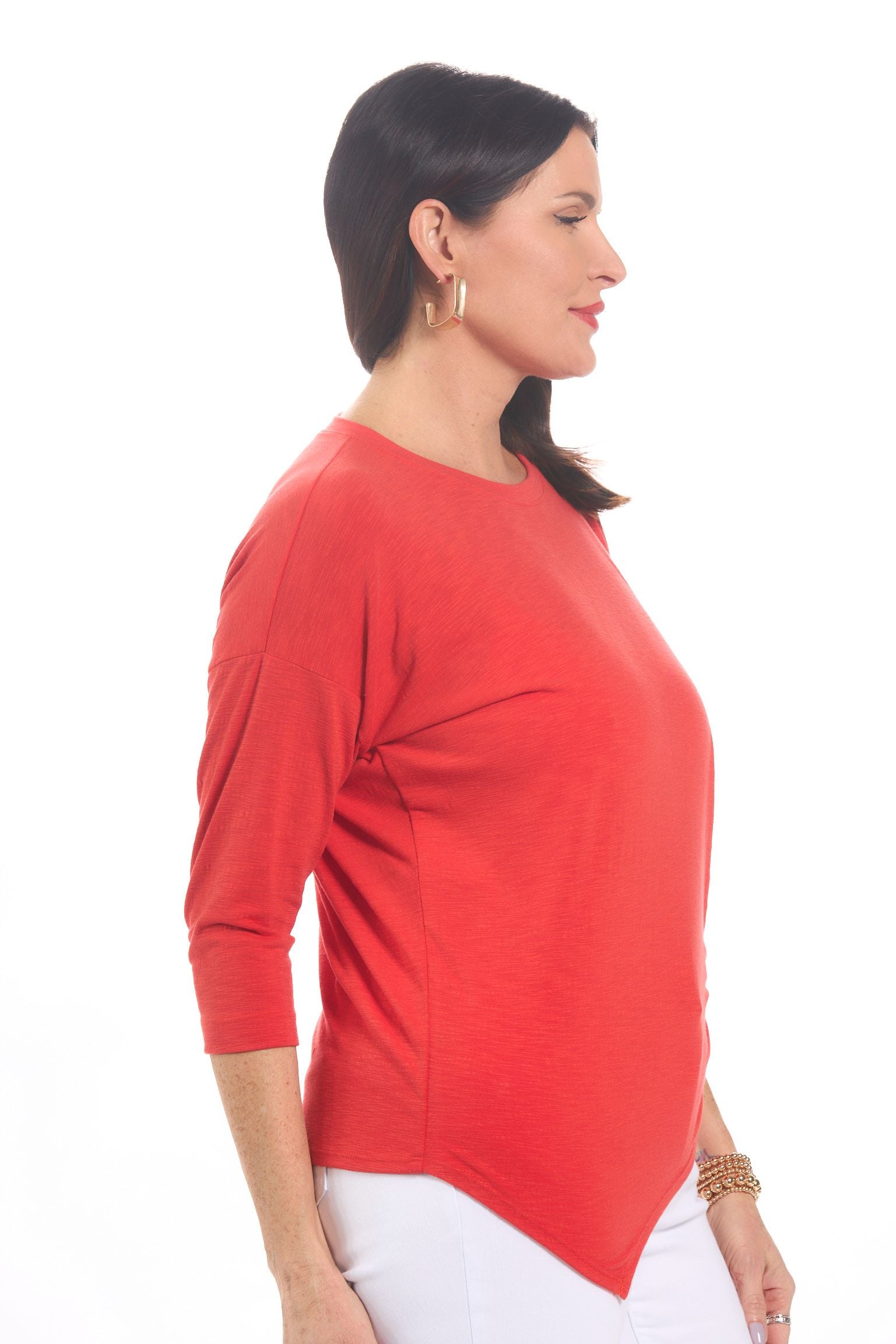 Side image of Nally & Millie knot top in red.