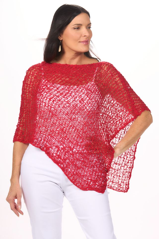 Front image of Lost River popcorn poncho in red.