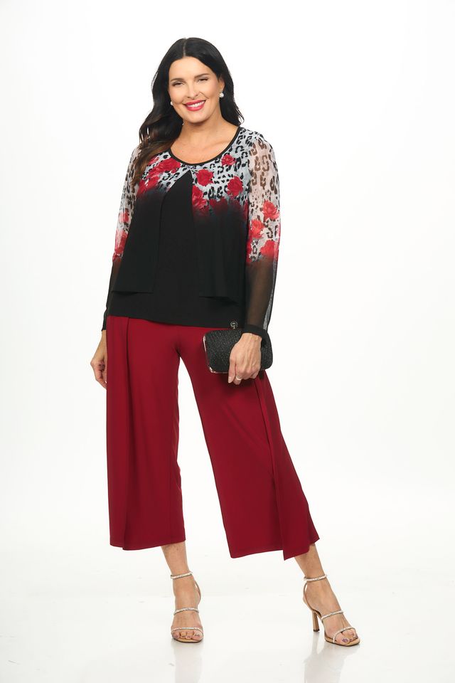 Front image of Pull on flowy pant in red.