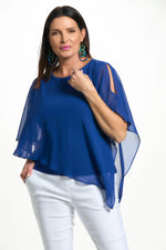 Front image of last tango chiffon top in royal blue. 
