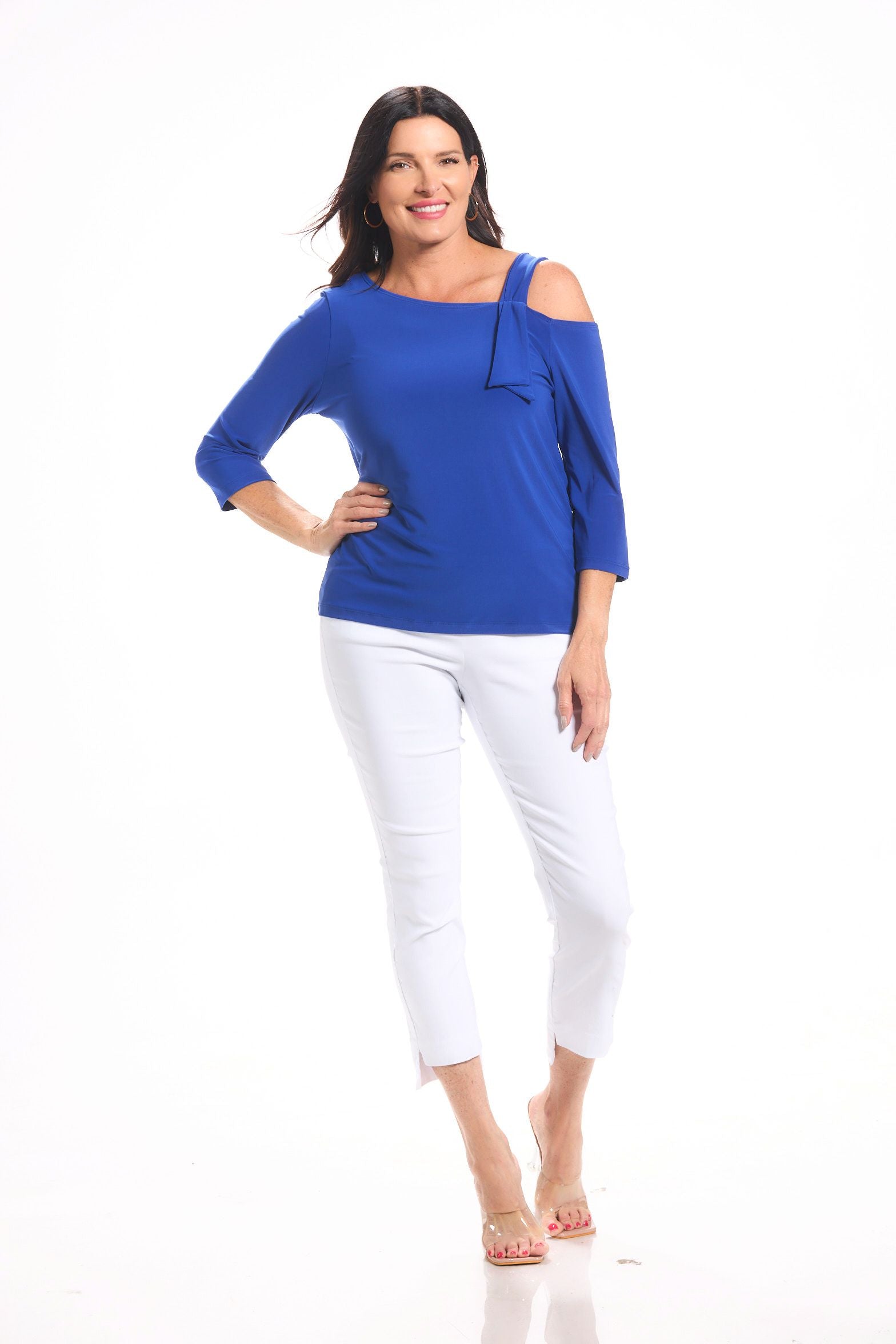 Front image of Picadilly one shoulder top in royal blue.