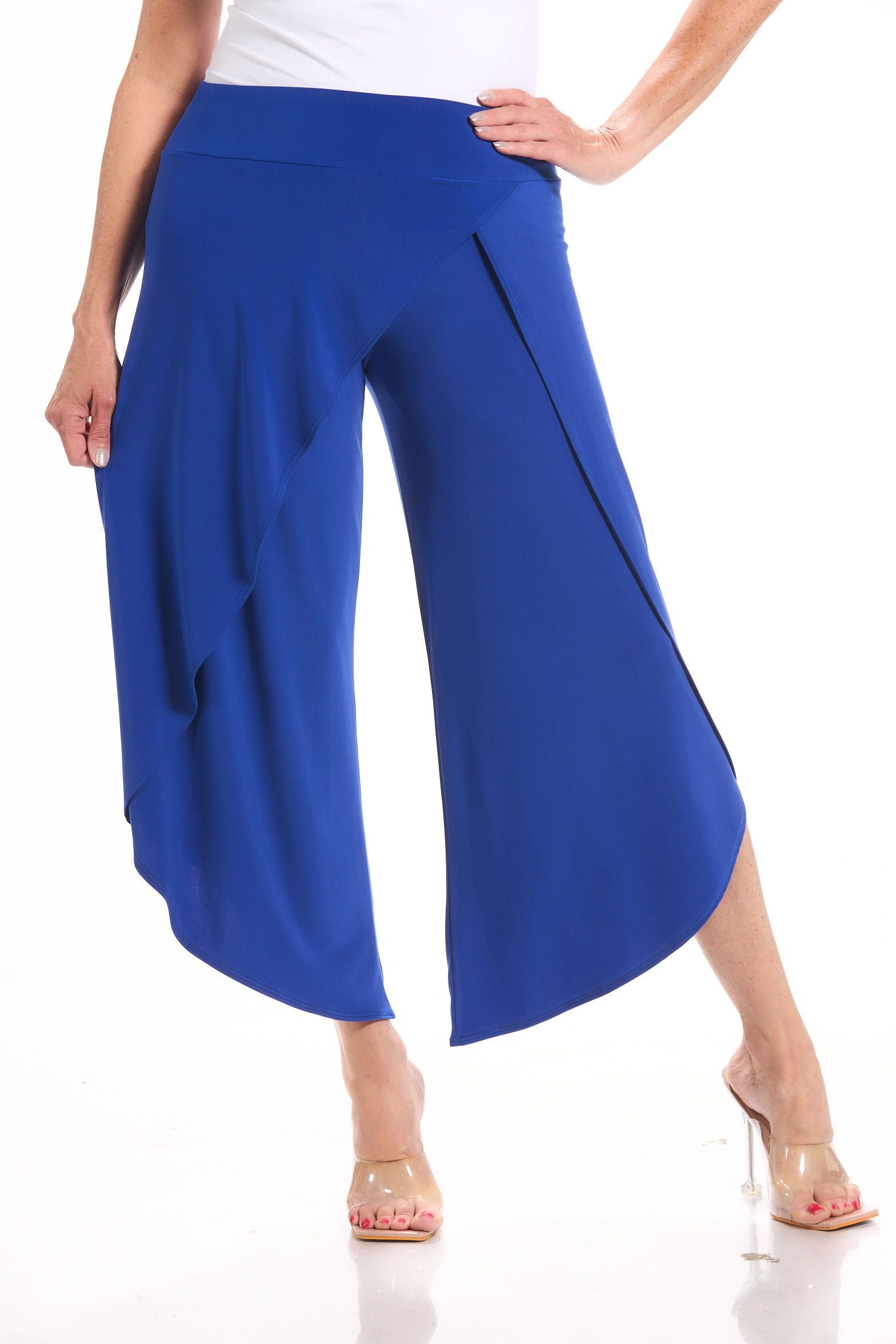 Front image of Picadilly pull on wrap pant in royal blue.
