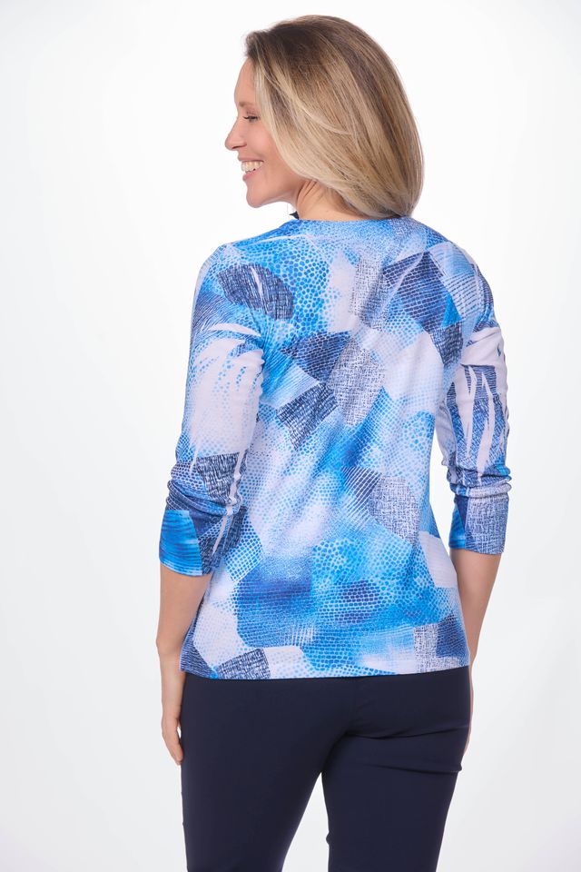 3/4 Sleeve Patched Denim Top