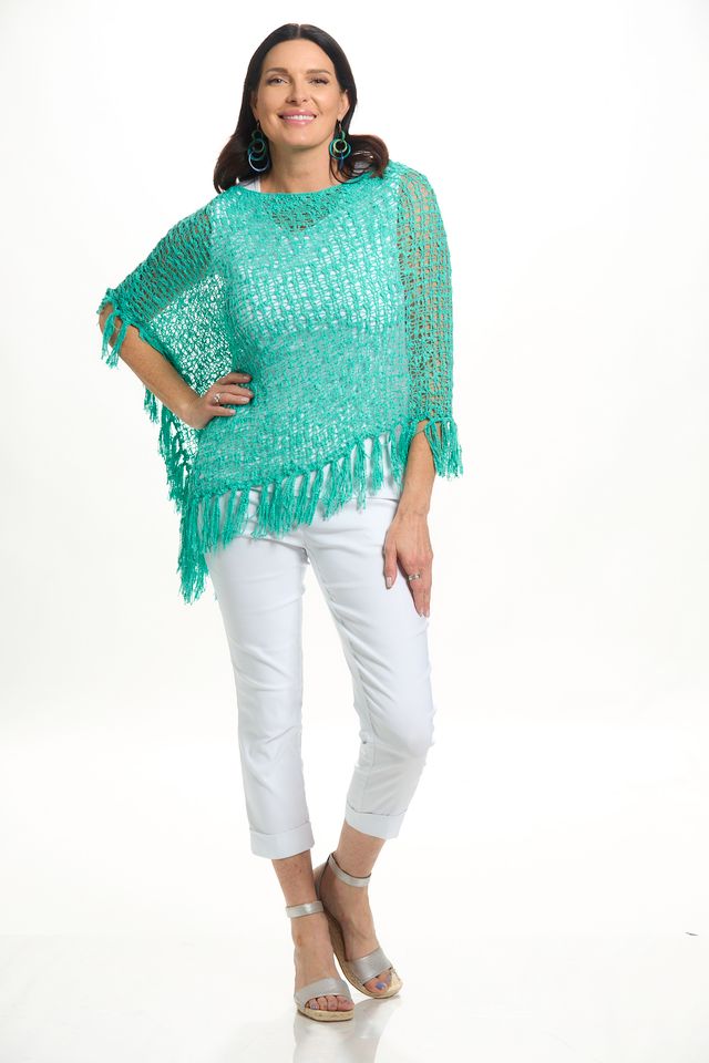 Front image of lost river seafoam popcorn poncho.