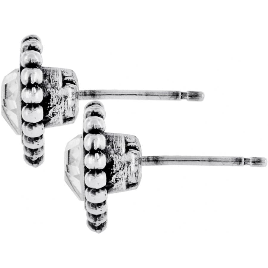 Side image of Brighton Shimmer Heart Mini Post Earrings. Silver heart shaped earrings by brighton.