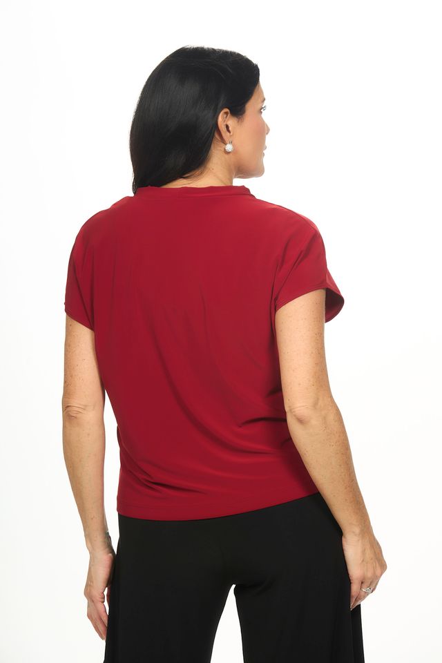Back image of Picadilly red short sleeve cowl neck top.