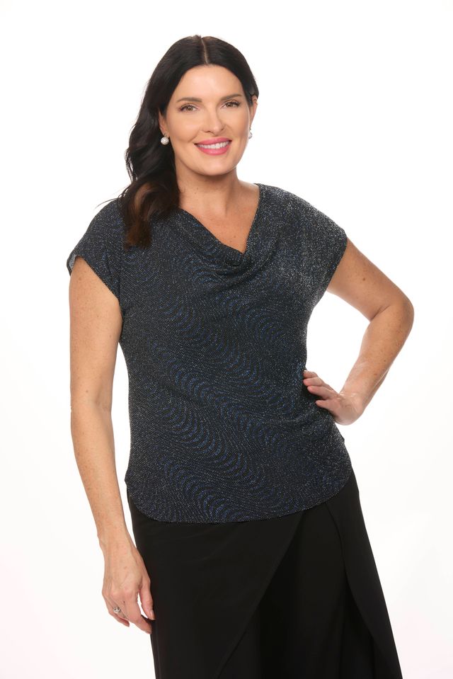 Cap Sleeve Glitter Cowl Neck Top