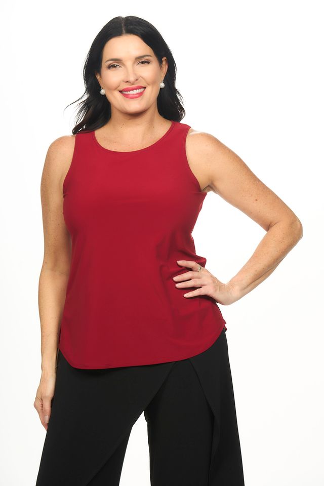 Front image of red sleeveless tank top.