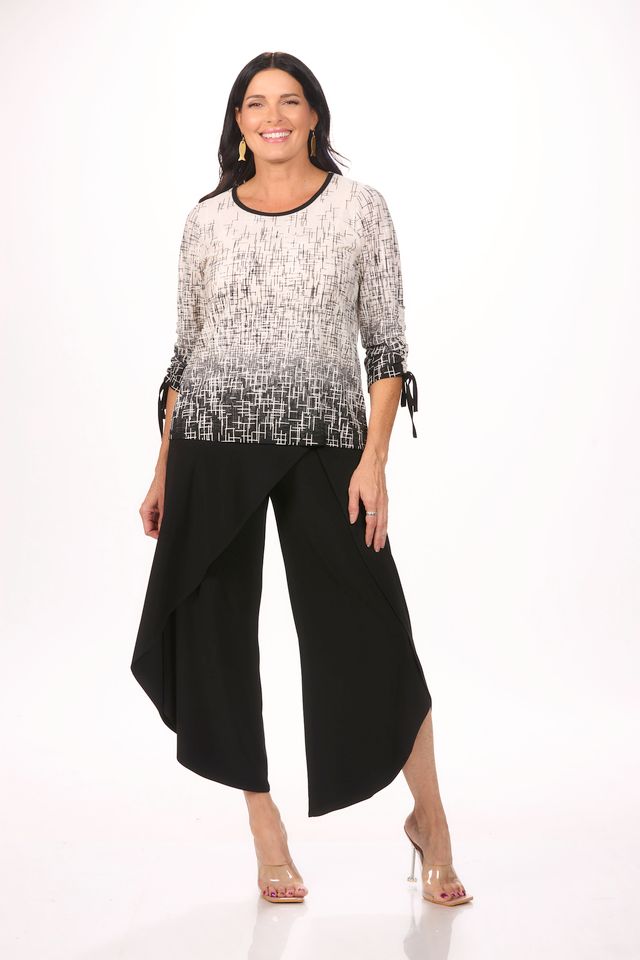 Front image of Picadilly rouche arm printed khaki top.