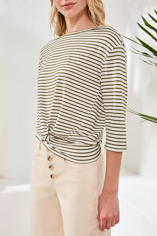 3/4 Sleeve Boat Neck Top