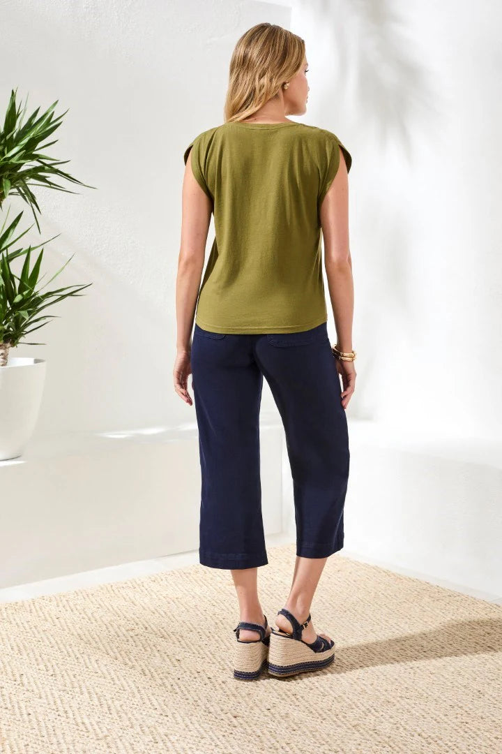 Boat Neck Cap Sleeve Linen Top