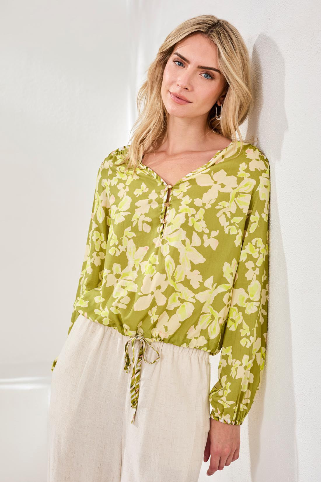 Long Sleeve Combo Print Blouse