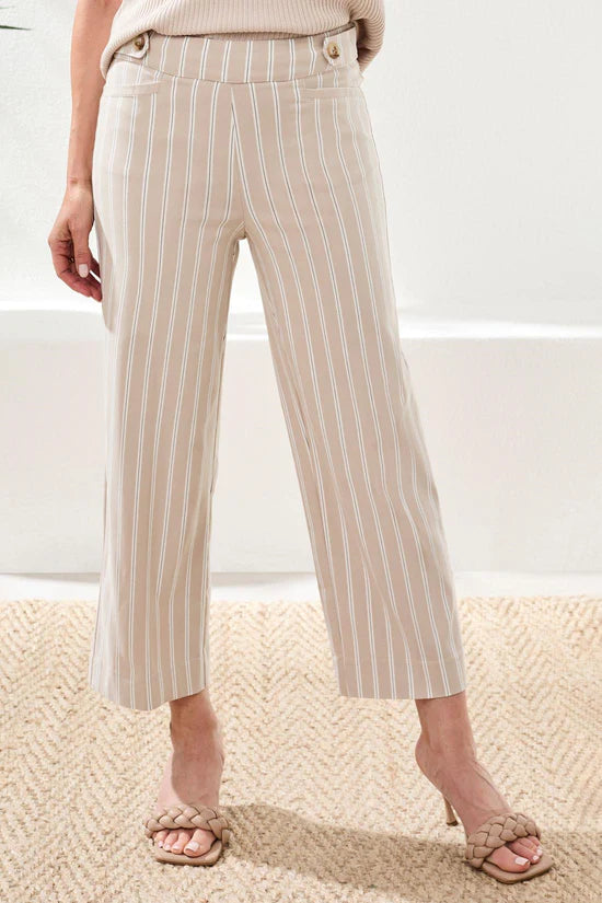 Front View Image of Pull On Beach Stripe Bengaline 25" Capri in Beach Stripe