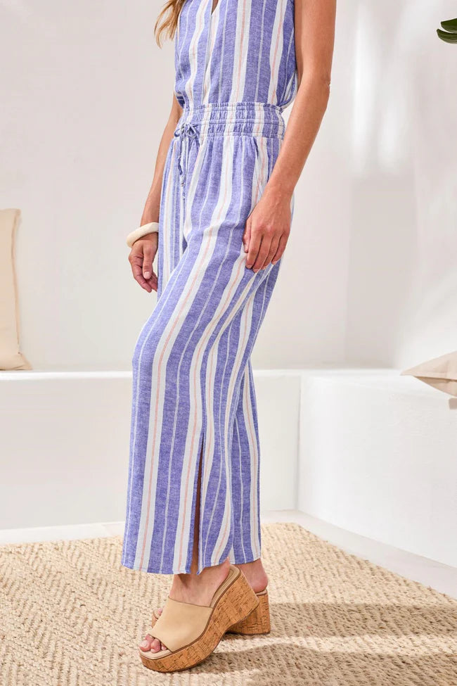 Pull On Linen Striped Pants