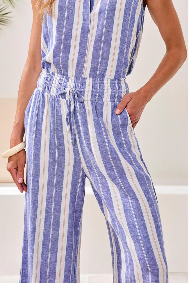Pull On Linen Striped Pants