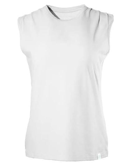 Front image of Coolibar tank top in white. Basic upf protection top. 