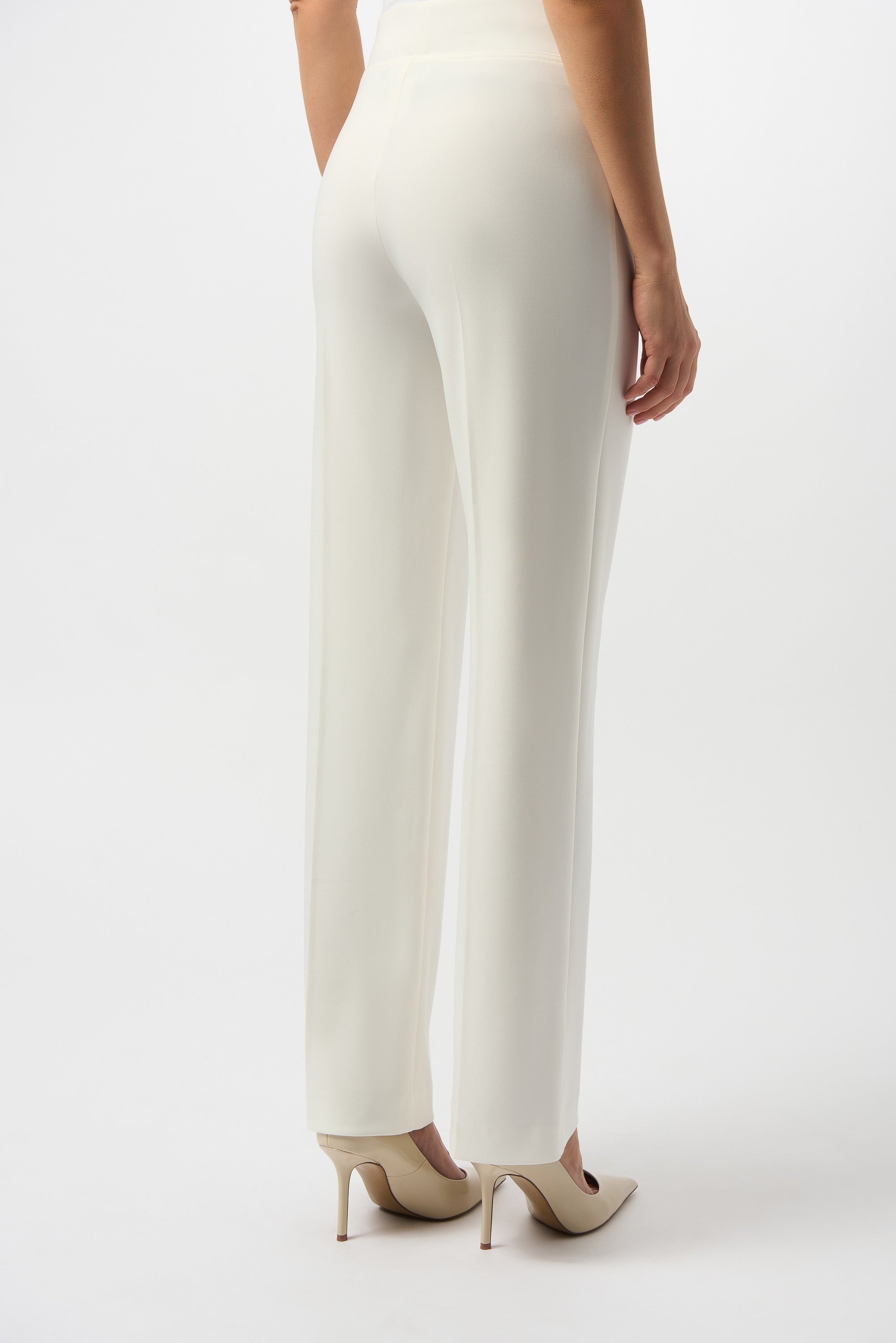 Back image of wide leg winter white pant.