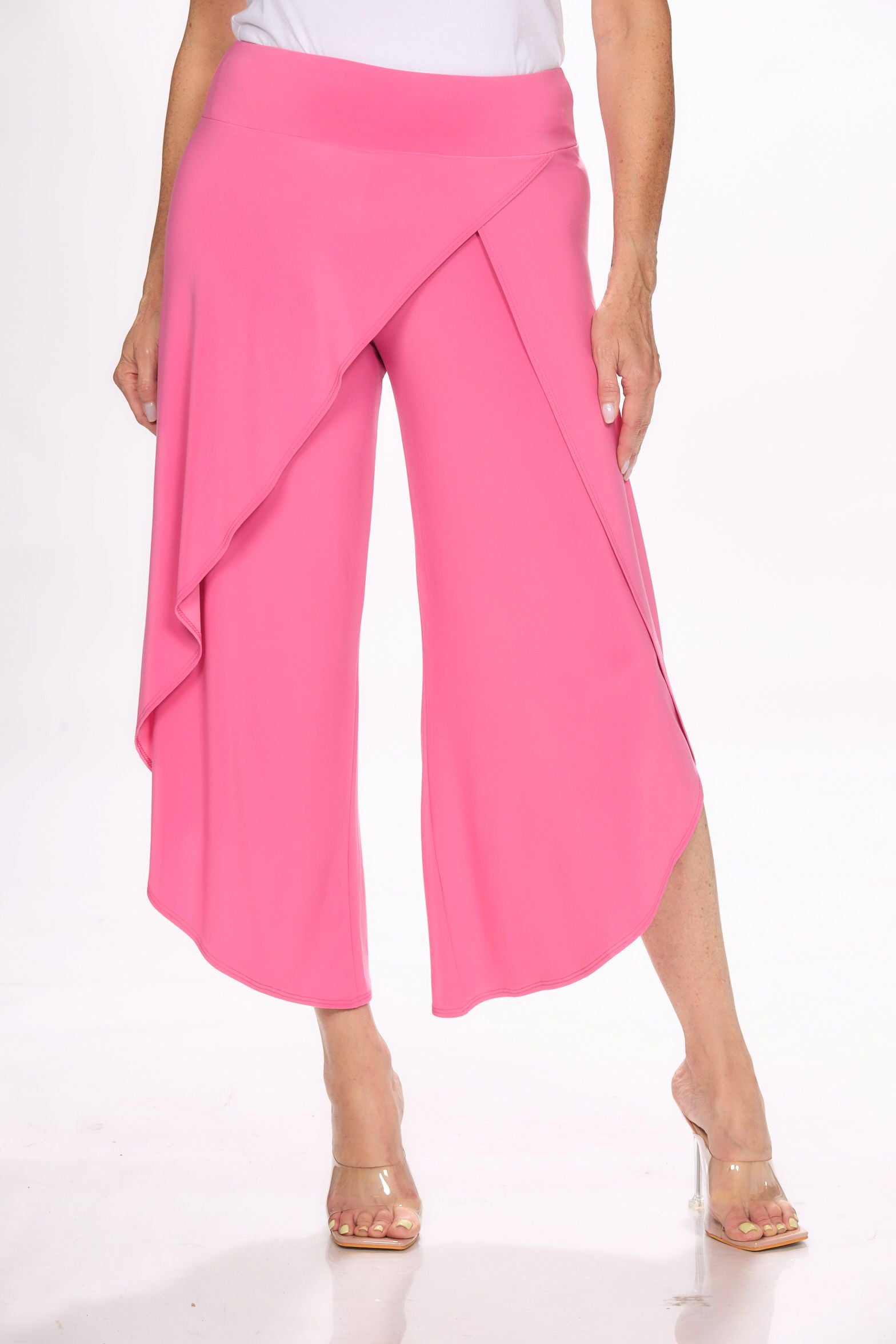 Front image of Picadilly light rose wrap pants.