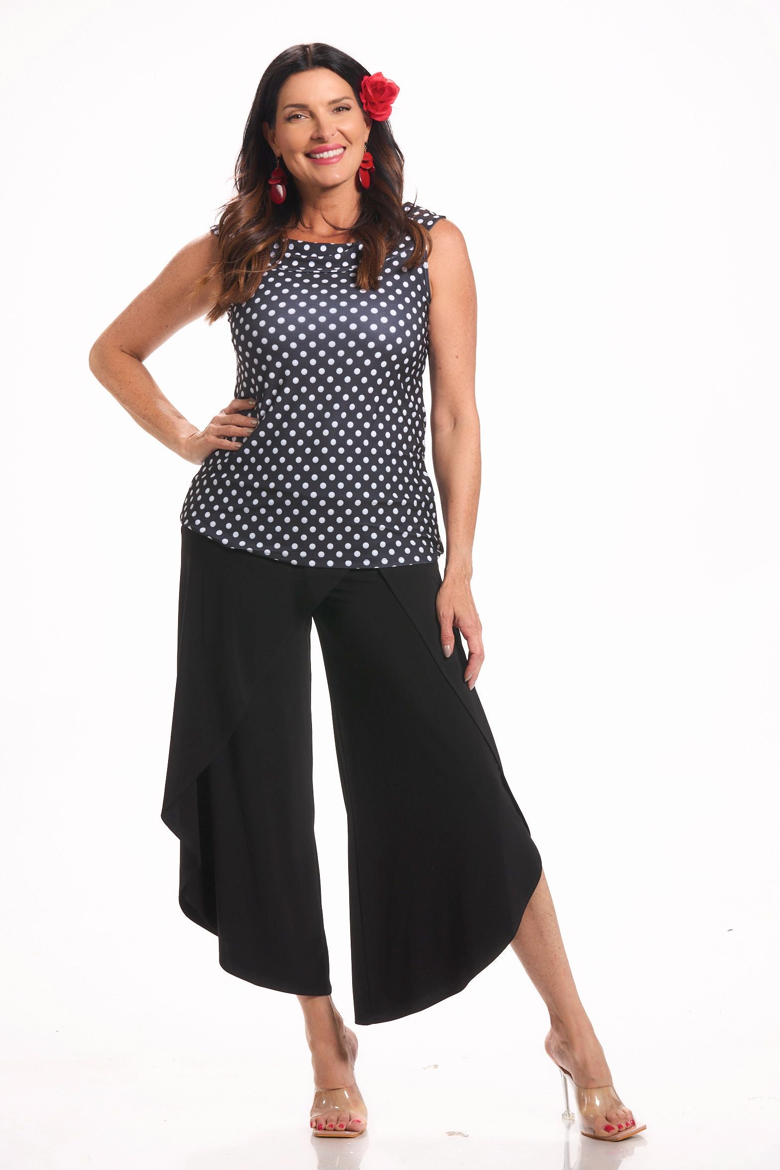 Front image of Picadilly pull on black wrap pant.