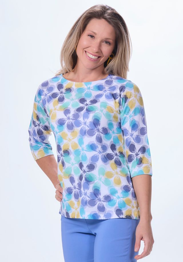 3/4 Sleeve Round Neck Print Top