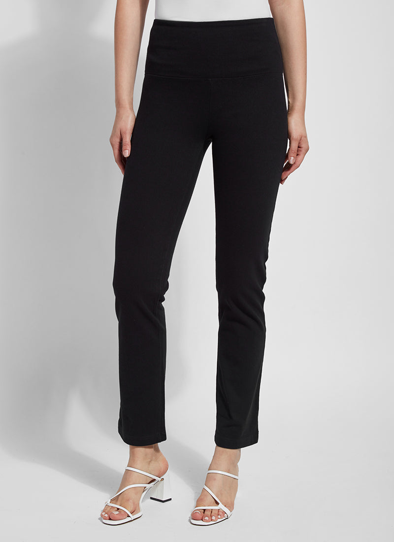 Front view of Lysse denim straight leg pant. Pull on black pant.