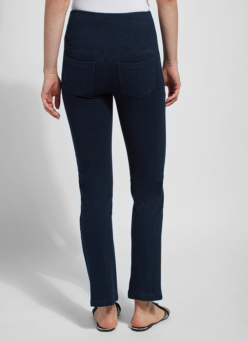 Back view of Lysse denim straight leg pant in indigo. Pull on pant.