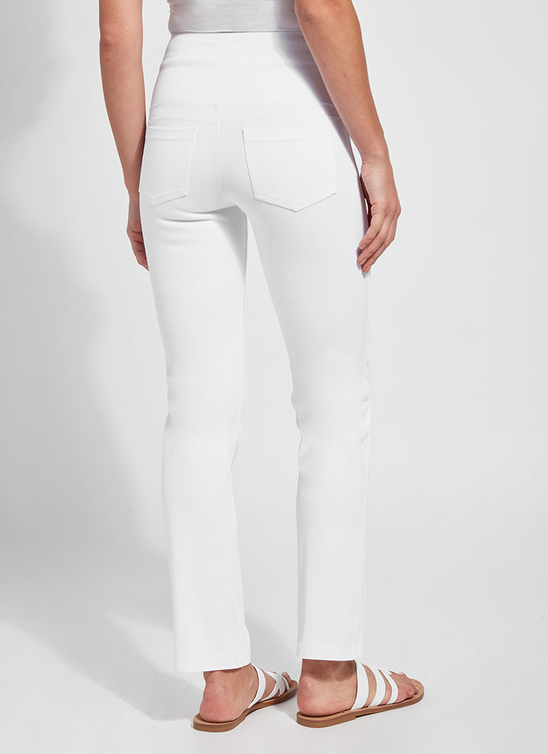 Back view of Lysse denim straight leg pant. White pull on pants.