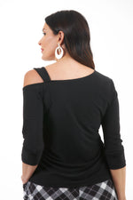 Back View Image of Destination Collection Black One shoulder top, Destination Collection - One Shoulder Top