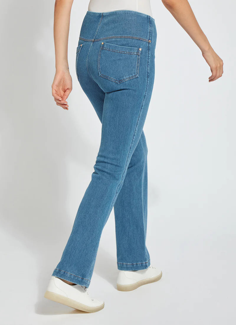 Back View Image of Lysse Mid Wash Pull On Jeans with back pockets, Baby Bootcut Denim