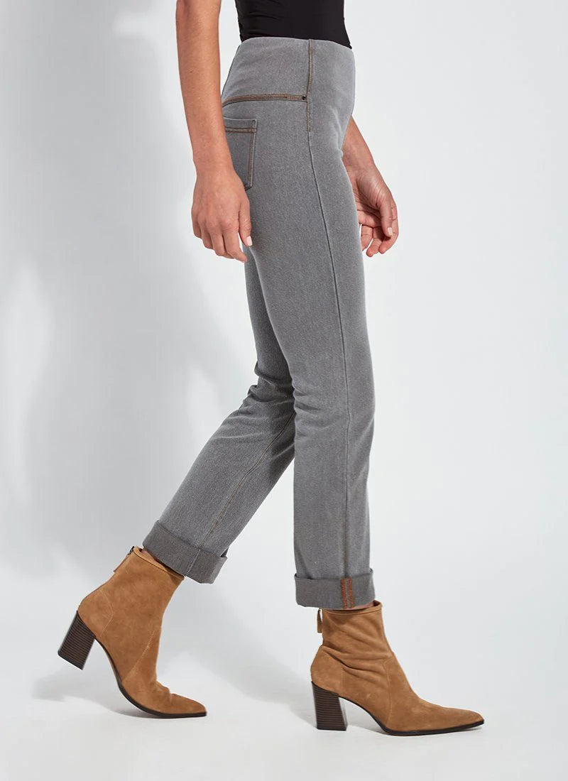 Side View Image of Mid Grey jeans with back pockets and cuffed leg, Boyfriend Denim