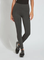 Image of Lysse Charcoal legging with concealed signature waistband. Signature Center Seam