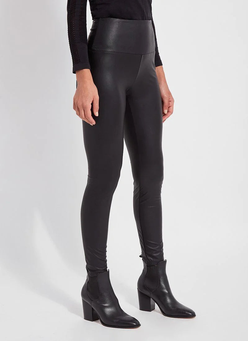 Side View Image of Lysse Kohl Black Leather Legging, Textured Leather Legging