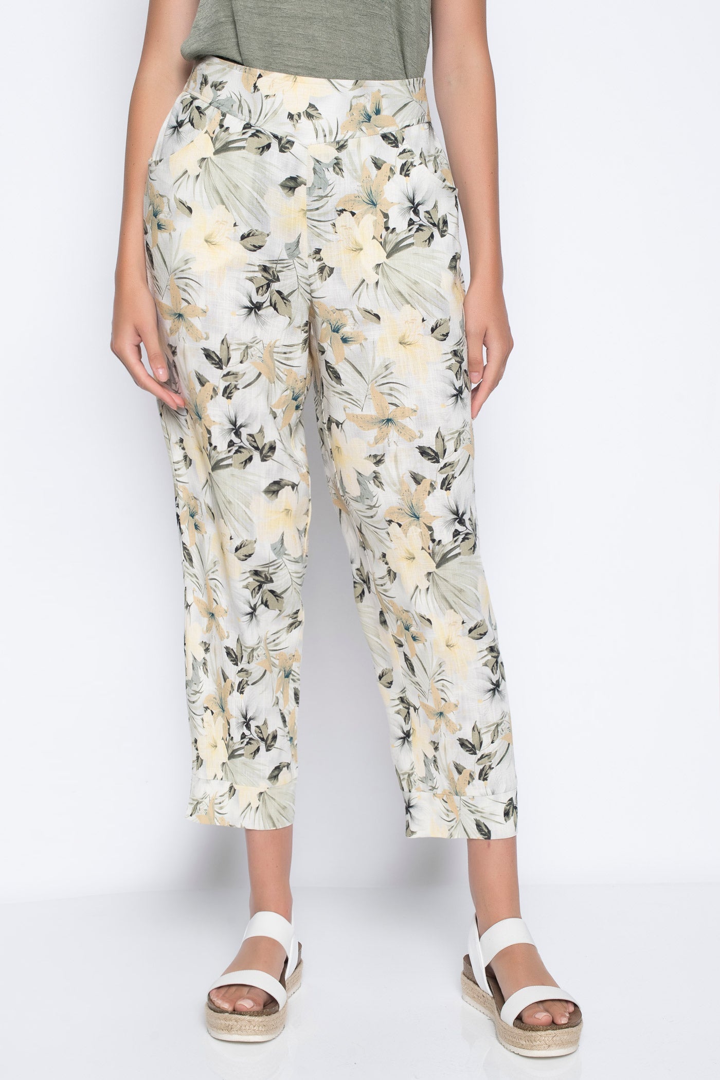 Slim-Leg Cropped Pants With Slits