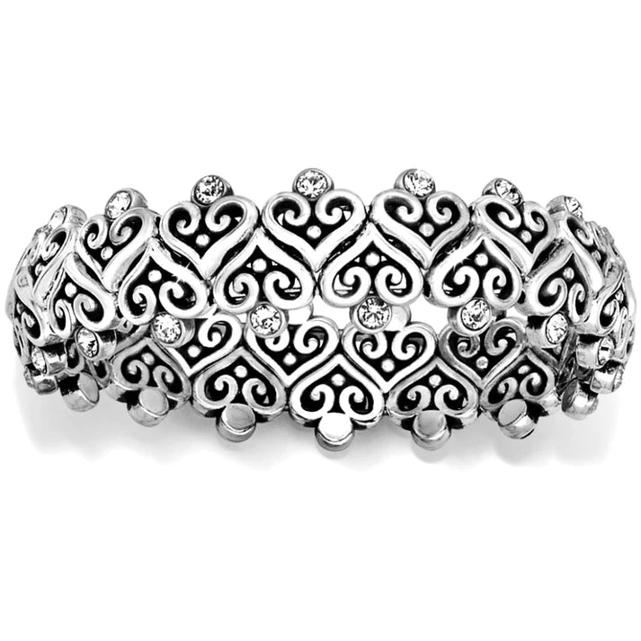 Front image of alcazar heart stretch bracelet. Brighton silver bracelet.