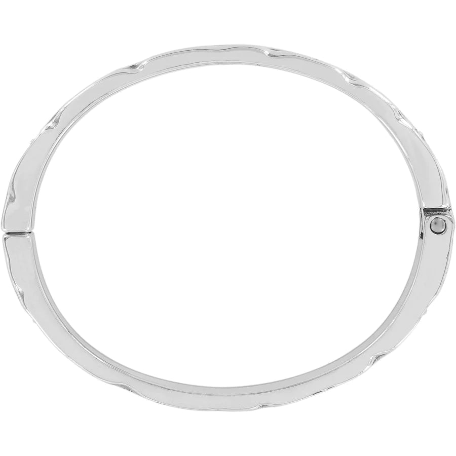 Front image of footprints hinged bangle. Silver brighton bangle bracelet.