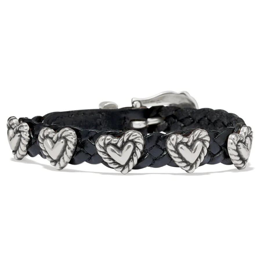 Front image of roped heart braid bandit bracelet. Black brighton bracelet.