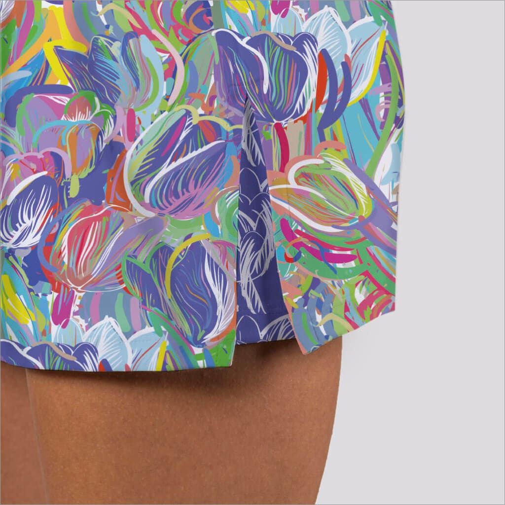Front detail image of Skort Obsession pull on spring fling skort. Multicolor printed skort.