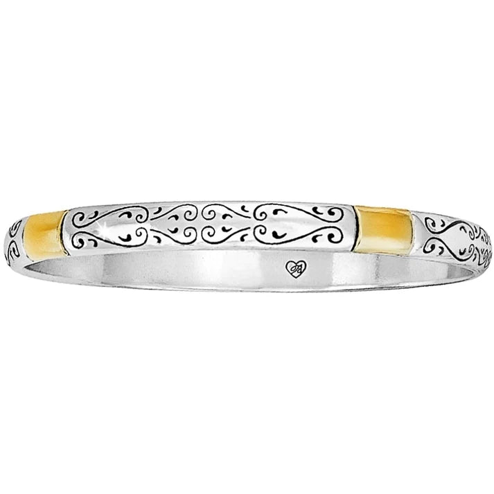 Front image of Brighton venezia 2-tone bangle. Silver and gold bracelet by brighton.