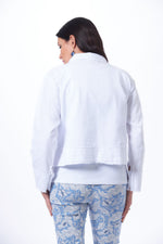 Front image of Giocam long sleeve jacket. White button front jacket. 