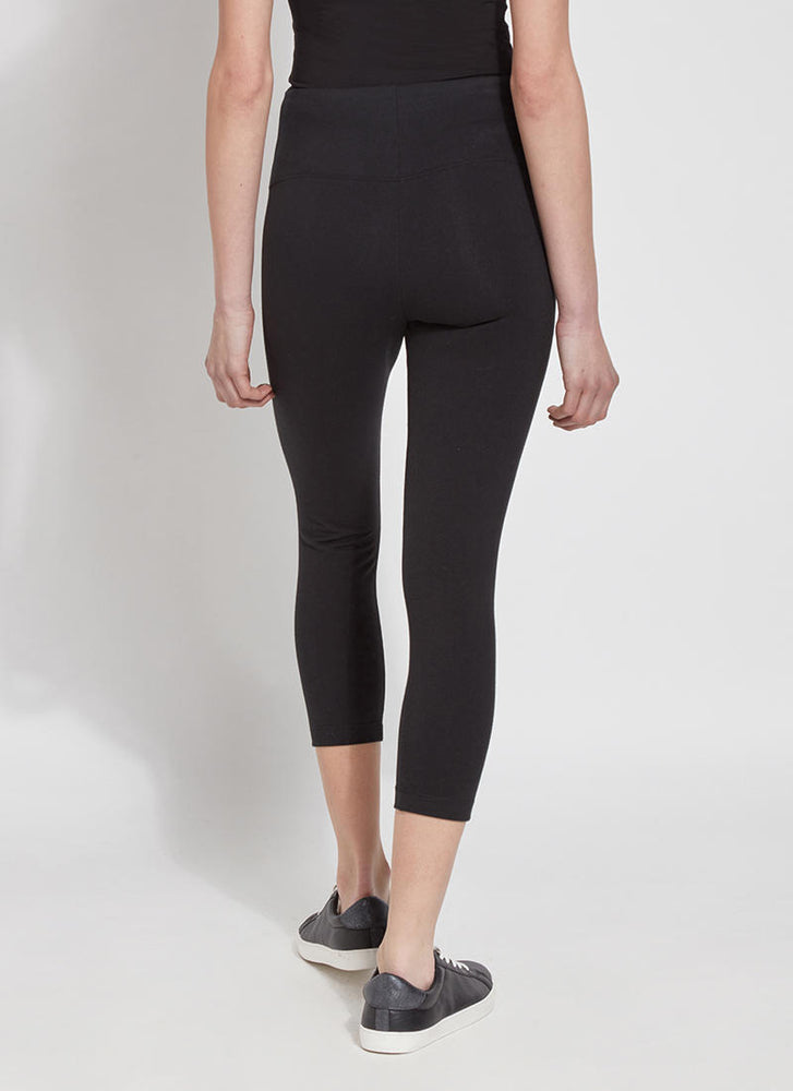 Back image of Lysse Flattering Cotton Crop Leggings. Solid black basic pull on cropped leggings. 