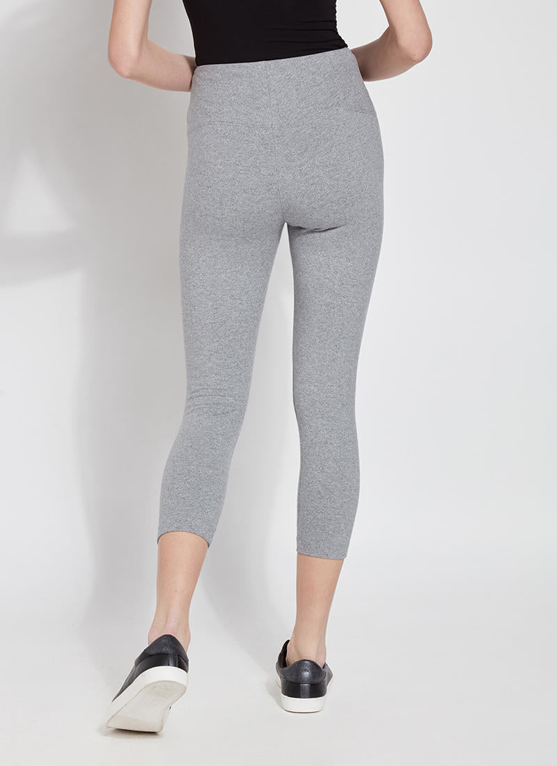 Back image of Lysse Flattering Cotton Crop Leggings. Pull on basic grey bottoms. 