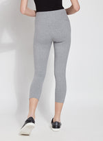 Back image of Lysse Flattering Cotton Crop Leggings. Pull on basic grey bottoms. 